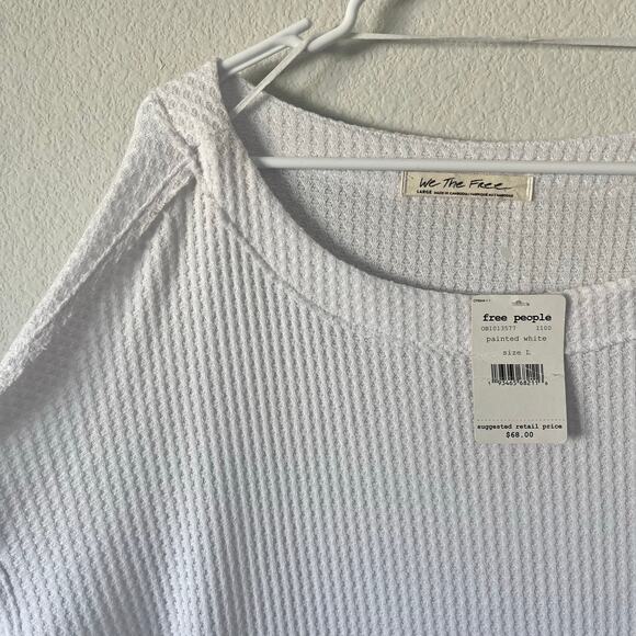 NWT We the Free White Thermal Waffle Knit Long Sleeve Drop Hem Blouse | Size L - Picture 3 of 12